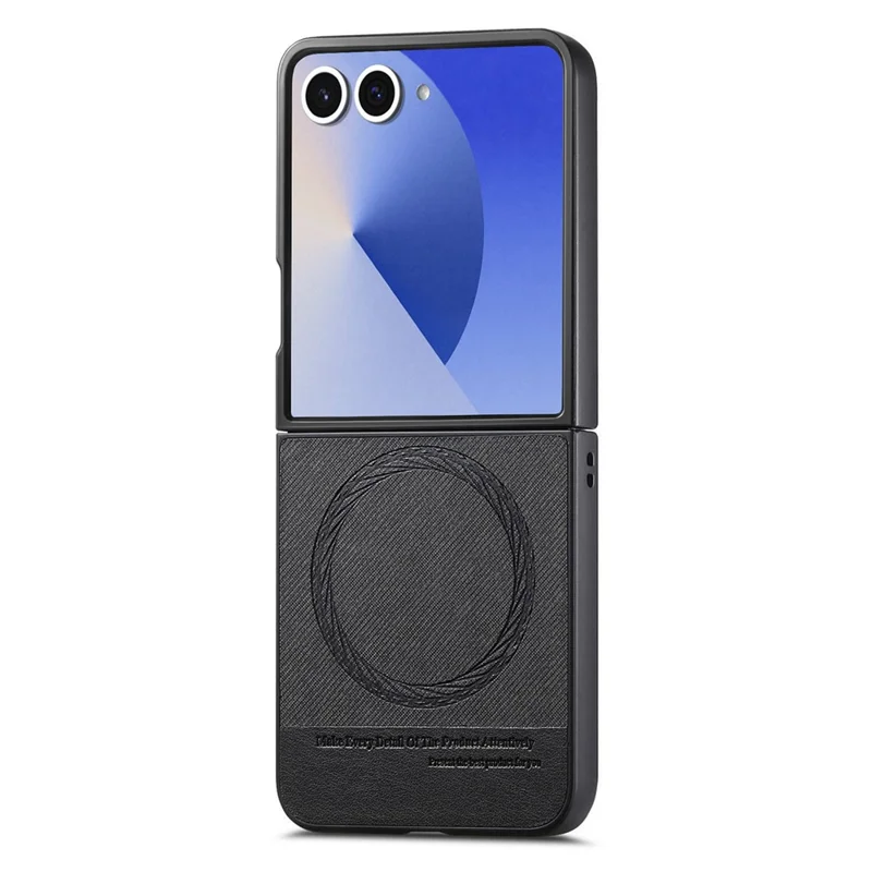 For Samsung Galaxy Z Flip7 5G Case Compatible with MagSafe Denim Texture Leather + PC Shockproof Phone Cover - Black