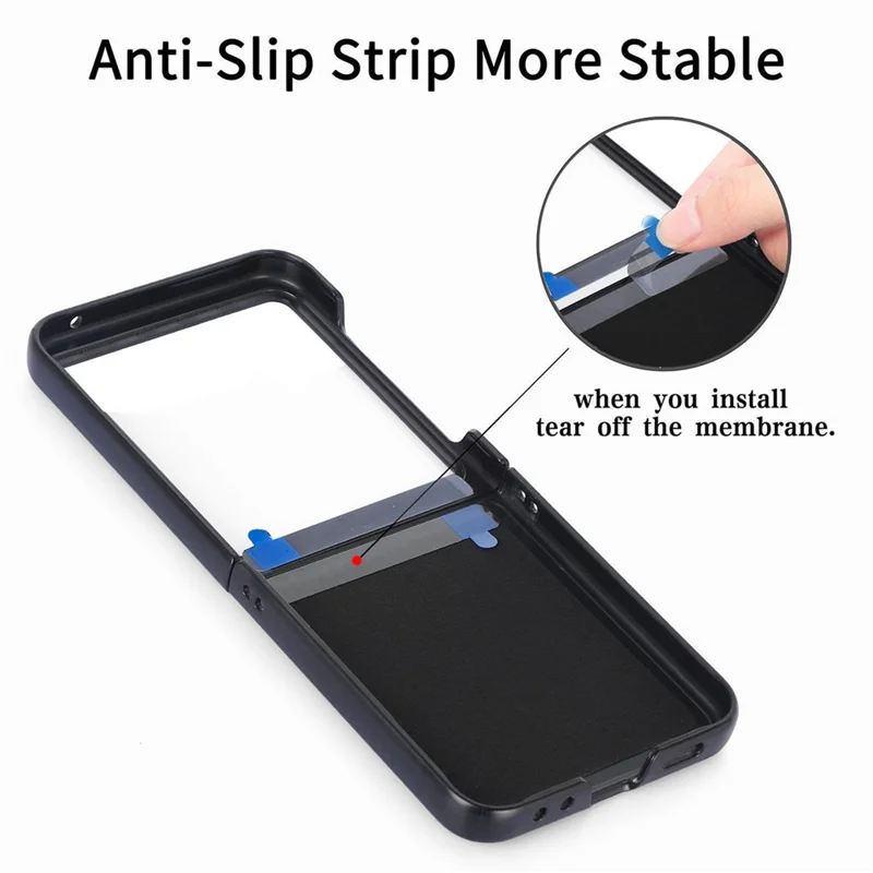 For Samsung Galaxy Z Flip7 5G Case Compatible with MagSafe Denim Texture Leather + PC Shockproof Phone Cover - Black