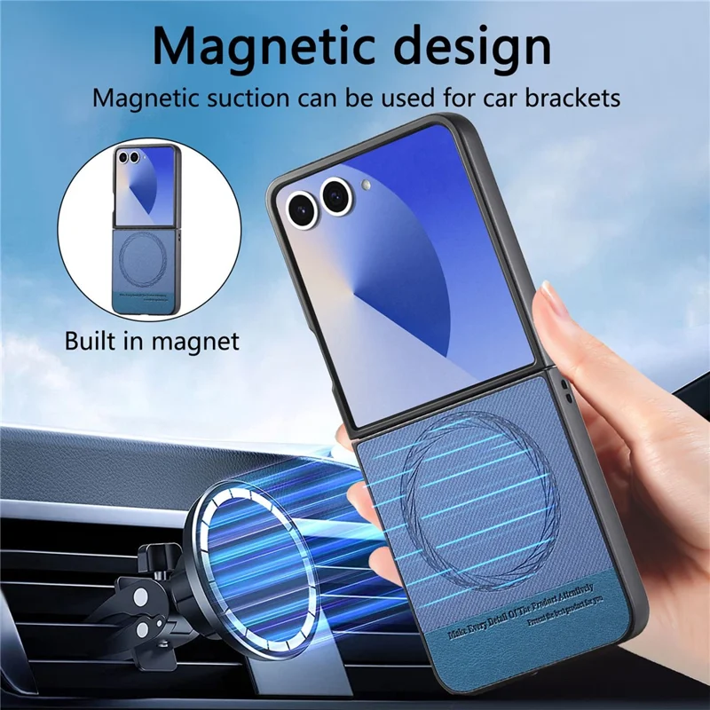 Capa para Samsung Galaxy Z Flip7 5G Compatível com MagSafe - Textura de Jeans em Couro + PC à Prova de Choque - Azul