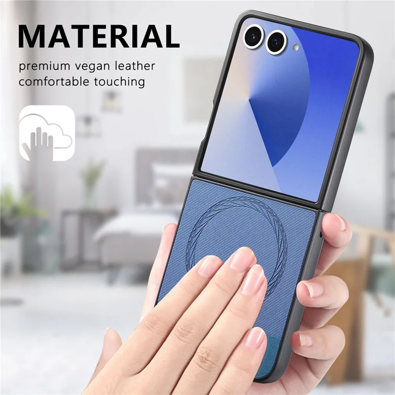 Capa para Samsung Galaxy Z Flip7 5G Compatível com MagSafe - Textura de Jeans em Couro + PC à Prova de Choque - Azul