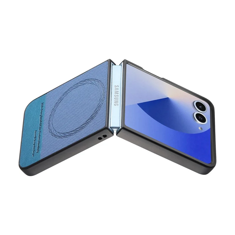Capa para Samsung Galaxy Z Flip7 5G Compatível com MagSafe - Textura de Jeans em Couro + PC à Prova de Choque - Azul