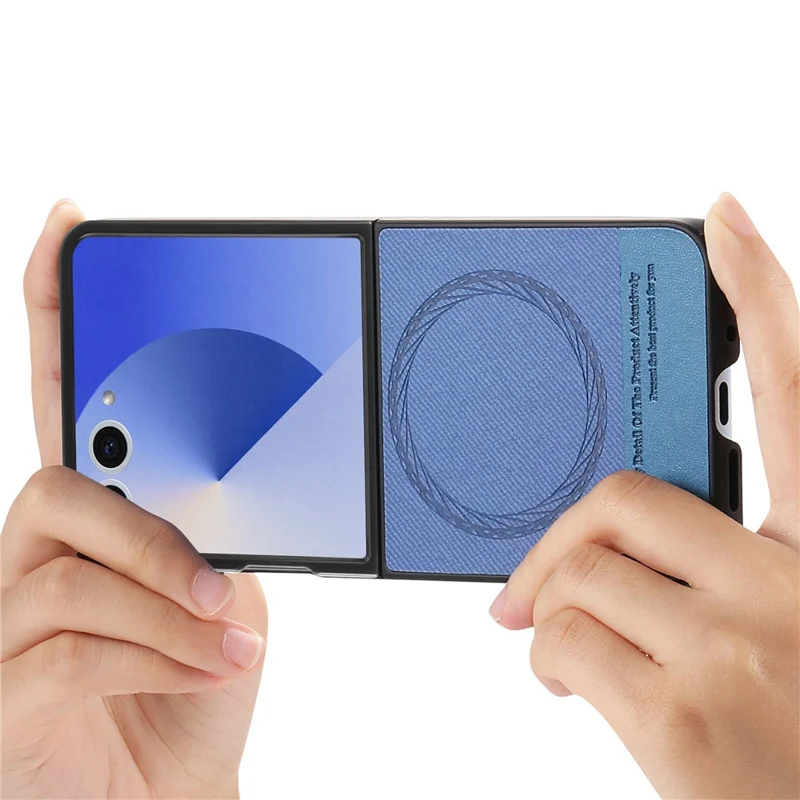 Capa para Samsung Galaxy Z Flip7 5G Compatível com MagSafe - Textura de Jeans em Couro + PC à Prova de Choque - Azul