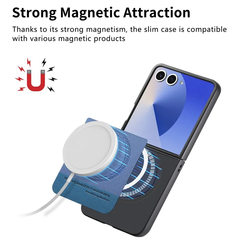 Capa para Samsung Galaxy Z Flip7 5G Compatível com MagSafe - Textura de Jeans em Couro + PC à Prova de Choque - Azul