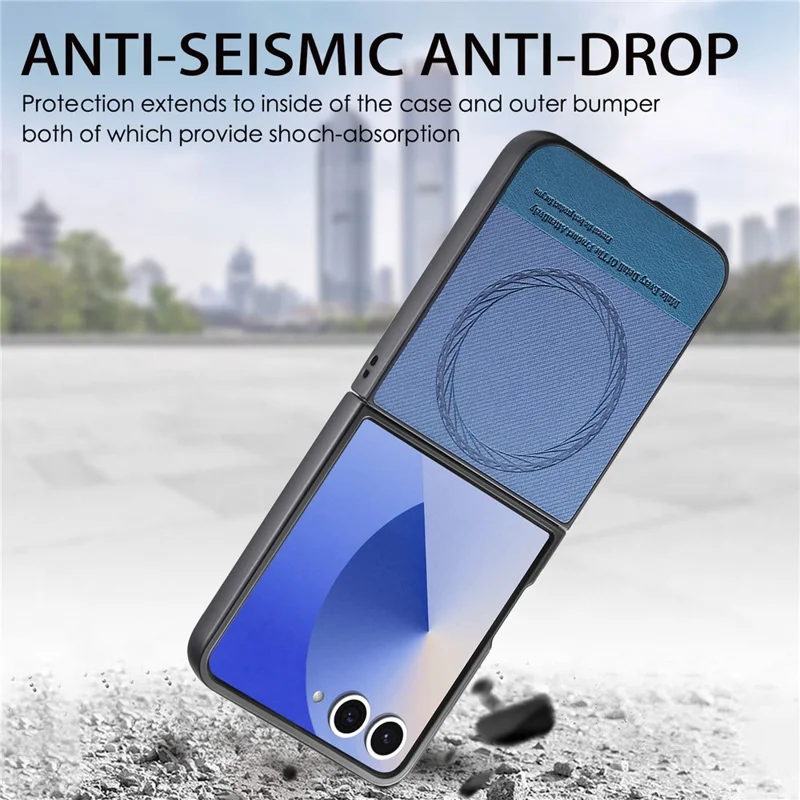 Capa para Samsung Galaxy Z Flip7 5G Compatível com MagSafe - Textura de Jeans em Couro + PC à Prova de Choque - Azul