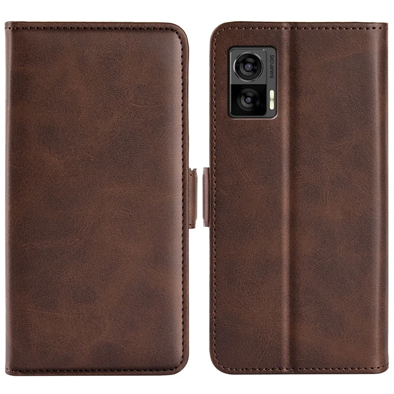 For Motorola Edge 30 Neo 5G / Edge 30 Lite Calf Texture PU Leather Phone Case Stand Function Flip Wallet Cover with Dual Magnetic Clasp - Brown