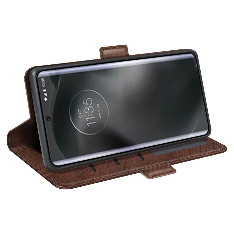 For Motorola Edge 30 Neo 5G / Edge 30 Lite Calf Texture PU Leather Phone Case Stand Function Flip Wallet Cover with Dual Magnetic Clasp - Brown