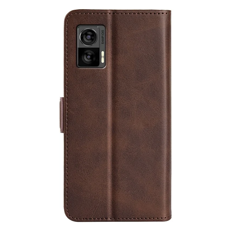 For Motorola Edge 30 Neo 5G / Edge 30 Lite Calf Texture PU Leather Phone Case Stand Function Flip Wallet Cover with Dual Magnetic Clasp - Brown