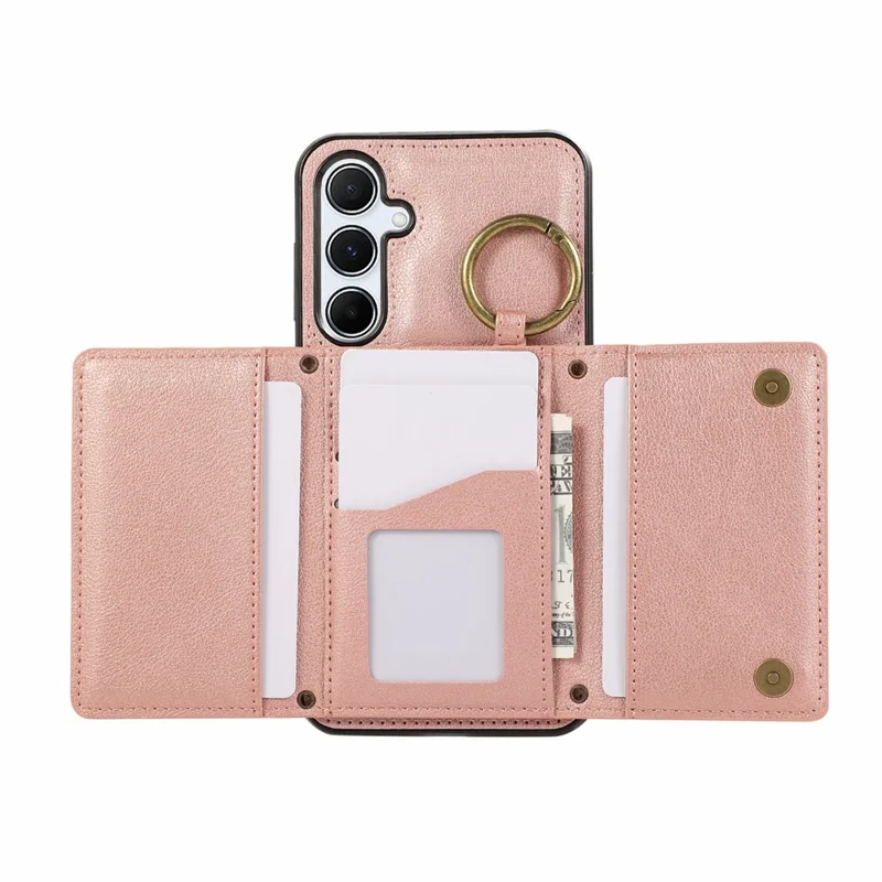 For Samsung Galaxy A26 5G Leather Back Cover Zipper Wallet Kickstand Phone Case with Shoulder Strap - Pink