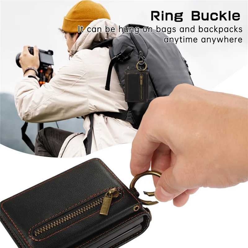 For Samsung Galaxy Z Flip5 5G Leather Back Cover Zipper Wallet Kickstand Phone Case with Shoulder Strap - Red
