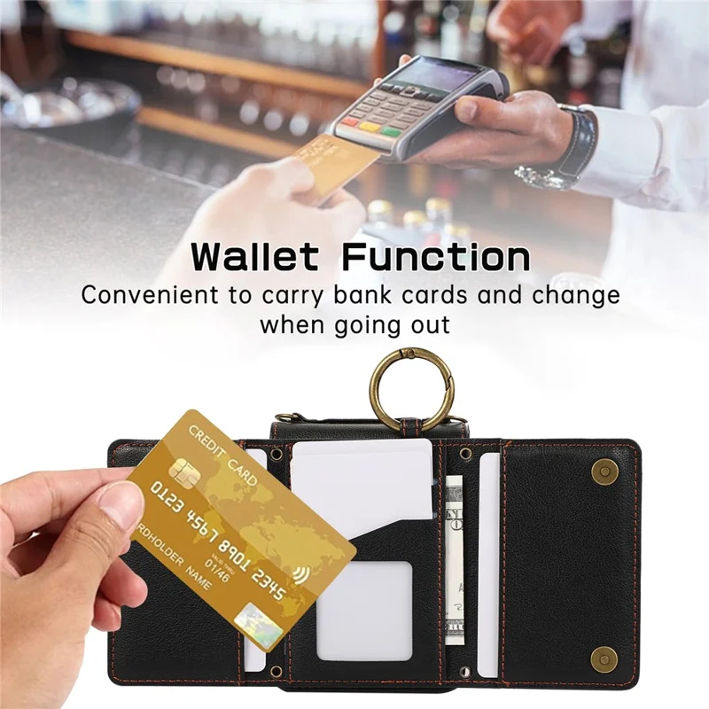 For Samsung Galaxy Z Flip5 5G Leather Back Cover Zipper Wallet Kickstand Phone Case with Shoulder Strap - Red