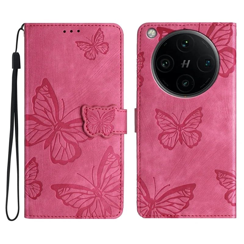 Pour Oppo Find X8 Pro 5G Étui Conception de papillon Flip Portefeuille Housse en cuir Peau-Tactile - Rose