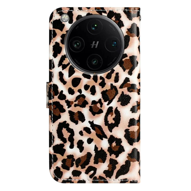 Wallet Case for Oppo Find X8 Pro 5G Printed Pattern PU Leather Stand Phone Cover with Strap - Leopard Print
