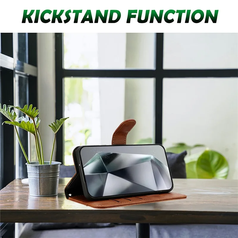 Stand Case for Oppo Find X8 Pro 5G PU Leather Wallet Phone Cover S Shape Stitching Design with Strap - Brown
