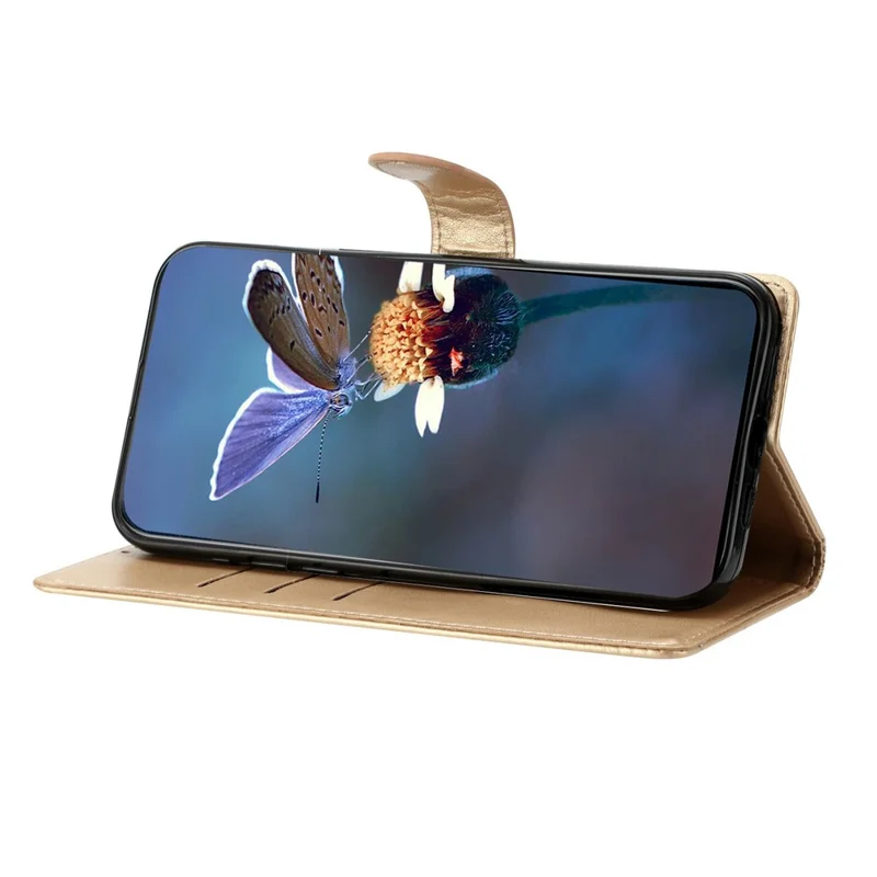 Capa para Xiaomi Redmi Note 14 Pro 4G Borboleta Floral à Prova de Queda em Couro PU Carteira para Celular - Dourada