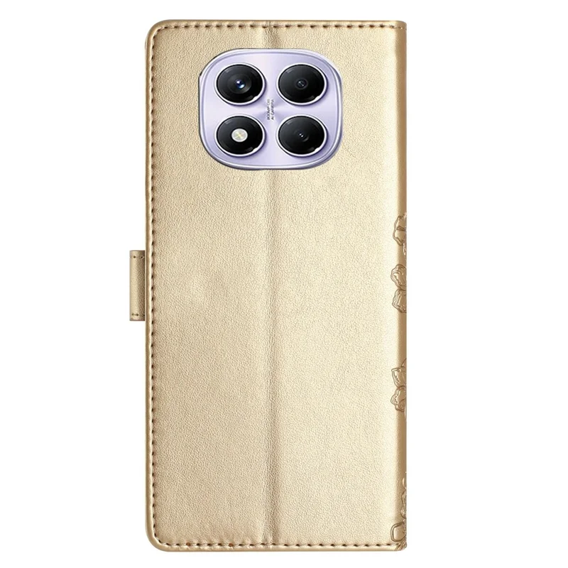 Capa para Xiaomi Redmi Note 14 Pro 4G Borboleta Floral à Prova de Queda em Couro PU Carteira para Celular - Dourada