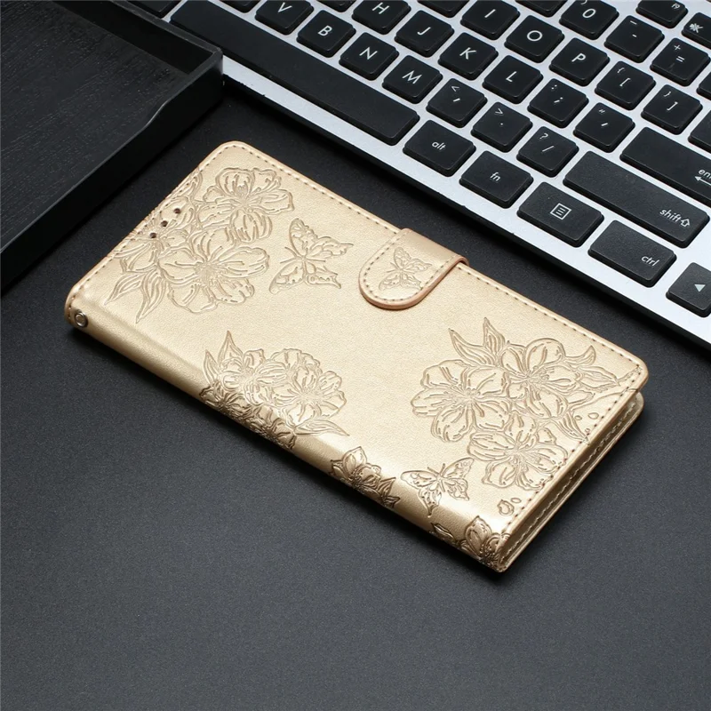 Capa para Xiaomi Redmi Note 14 Pro 4G Borboleta Floral à Prova de Queda em Couro PU Carteira para Celular - Dourada