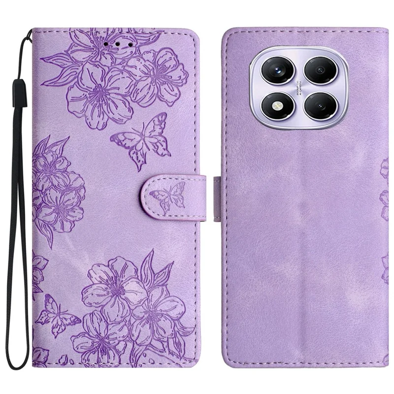 For Xiaomi Redmi Note 14 Pro 4G Case Butterfly Flower Pattern Skin-Touch Leather Phone Cover - Purple