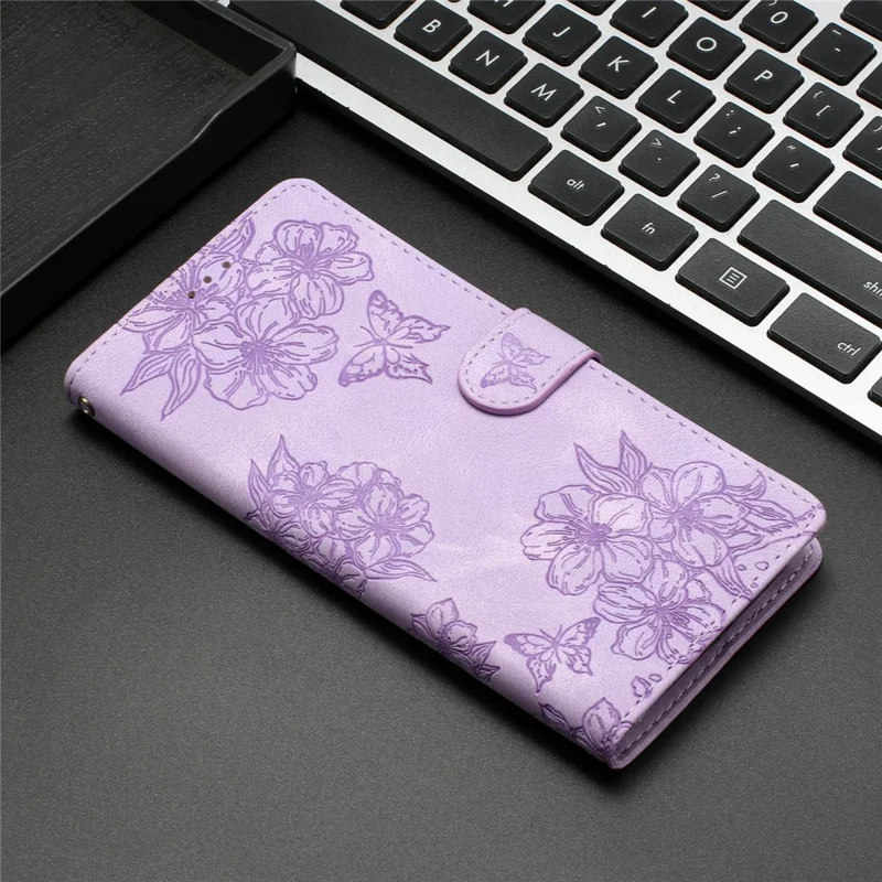 For Xiaomi Redmi Note 14 Pro 4G Case Butterfly Flower Pattern Skin-Touch Leather Phone Cover - Purple