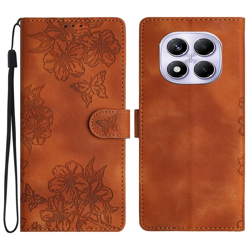 For Xiaomi Redmi Note 14 Pro 4G Case Butterfly Flower Pattern Skin-Touch Leather Phone Cover - Brown