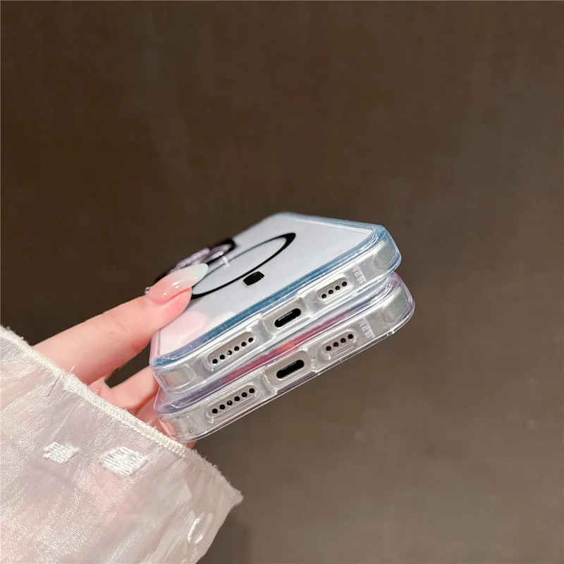 For iPhone 16 Pro Max Case Compatible with MagSafe PC + TPU Clear Phone Cover with Diamond Texture Lens Frame - White