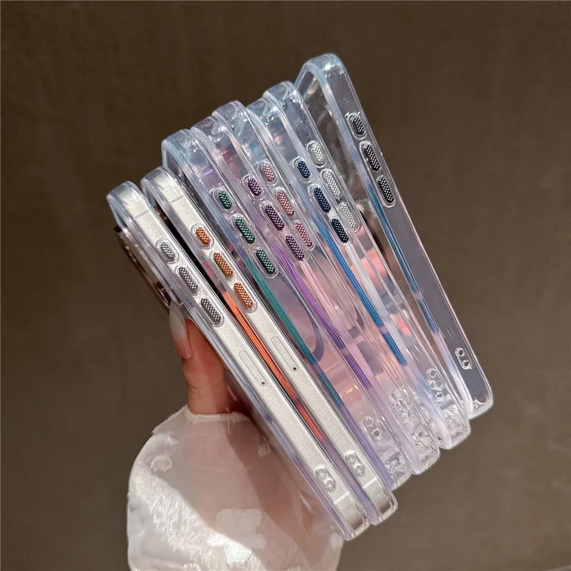 For iPhone 16 Pro Max Case Compatible with MagSafe PC + TPU Clear Phone Cover with Diamond Texture Lens Frame - White