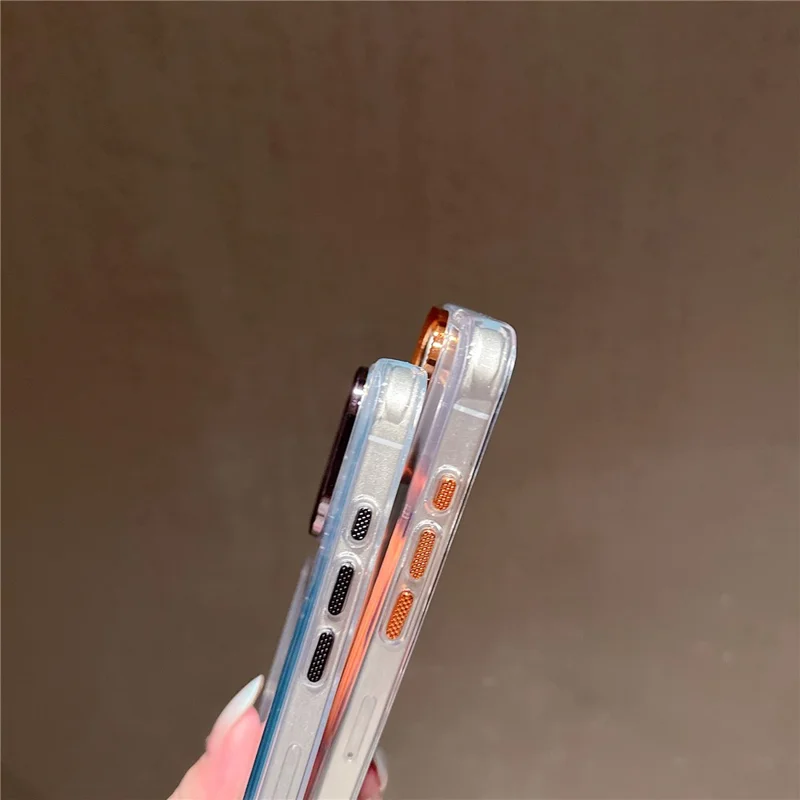 For iPhone 16 Pro Case Compatible with MagSafe PC + TPU Clear Phone Cover with Diamond Texture Lens Frame - Orange
