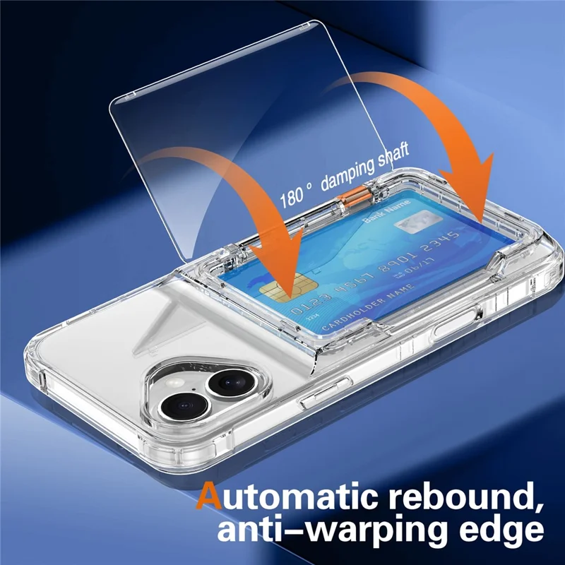 For iPhone 17 Clear Case PC + TPU Phone Cover Card Holder Kickstand - Transparent