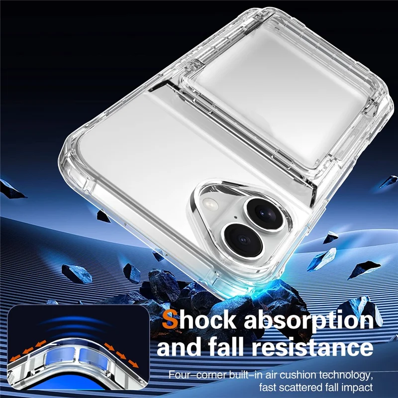 For iPhone 17 Clear Case PC + TPU Phone Cover Card Holder Kickstand - Transparent