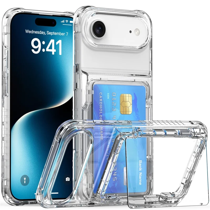 Cover Trasparente per iPhone 17 con Supporto e Porta Carte - Custodia Rigida in PC + TPU
