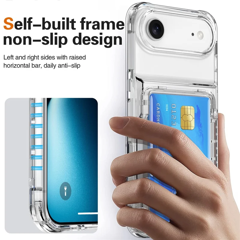 Cover Trasparente per iPhone 17 con Supporto e Porta Carte - Custodia Rigida in PC + TPU