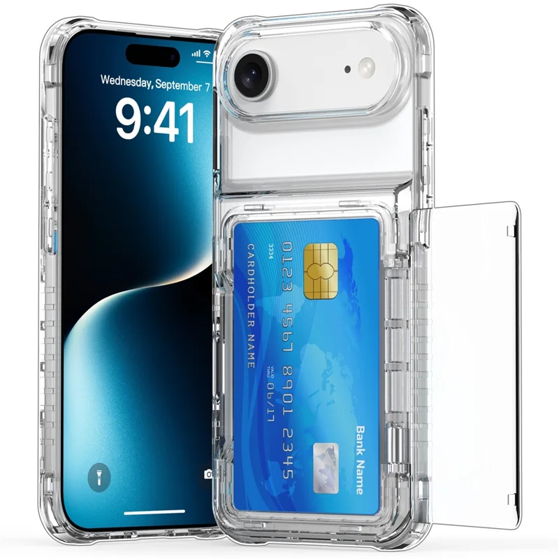 Cover Trasparente per iPhone 17 con Supporto e Porta Carte - Custodia Rigida in PC + TPU
