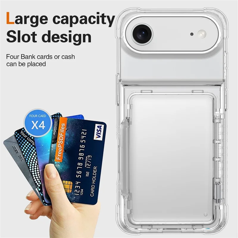 Cover Trasparente per iPhone 17 con Supporto e Porta Carte - Custodia Rigida in PC + TPU