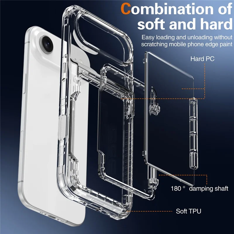 Cover Trasparente per iPhone 17 con Supporto e Porta Carte - Custodia Rigida in PC + TPU