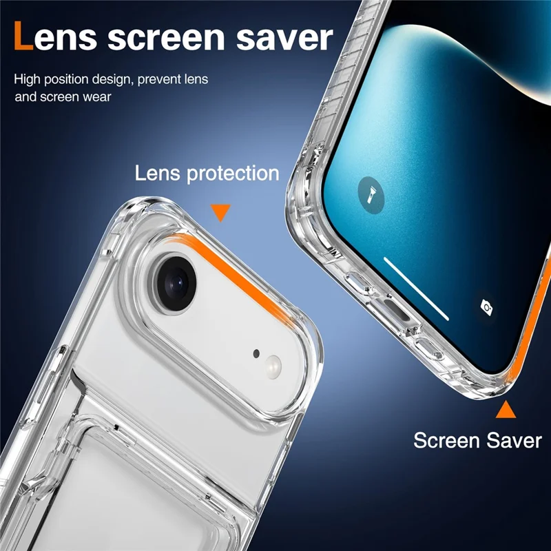 Cover Trasparente per iPhone 17 con Supporto e Porta Carte - Custodia Rigida in PC + TPU