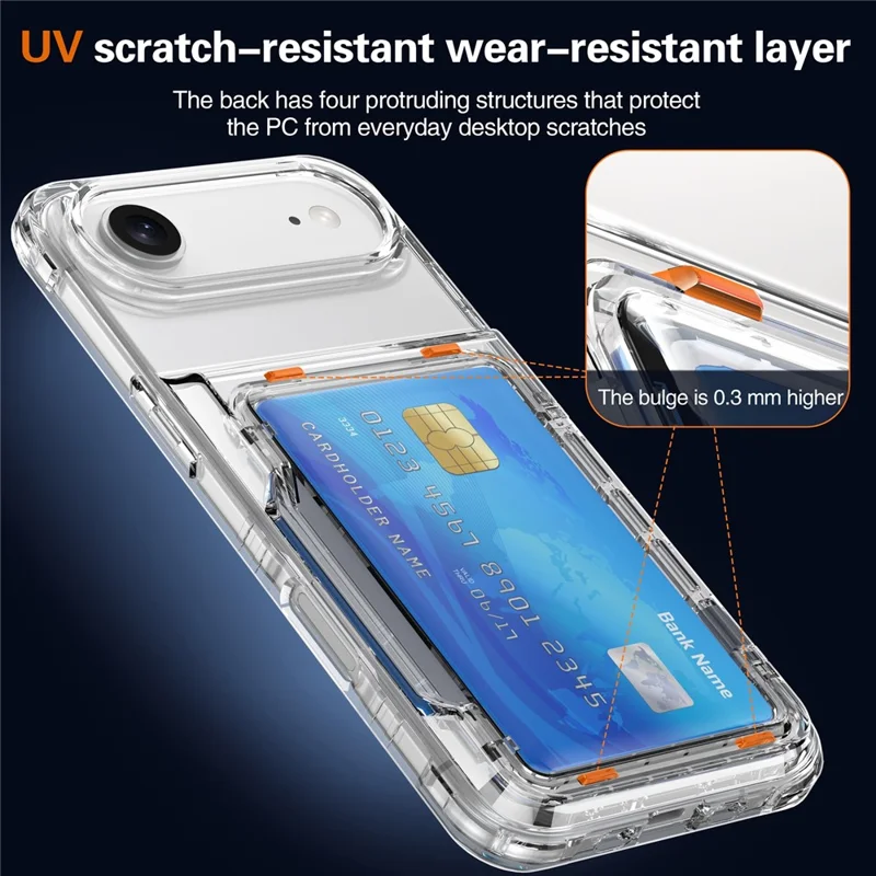 Cover Trasparente per iPhone 17 con Supporto e Porta Carte - Custodia Rigida in PC + TPU