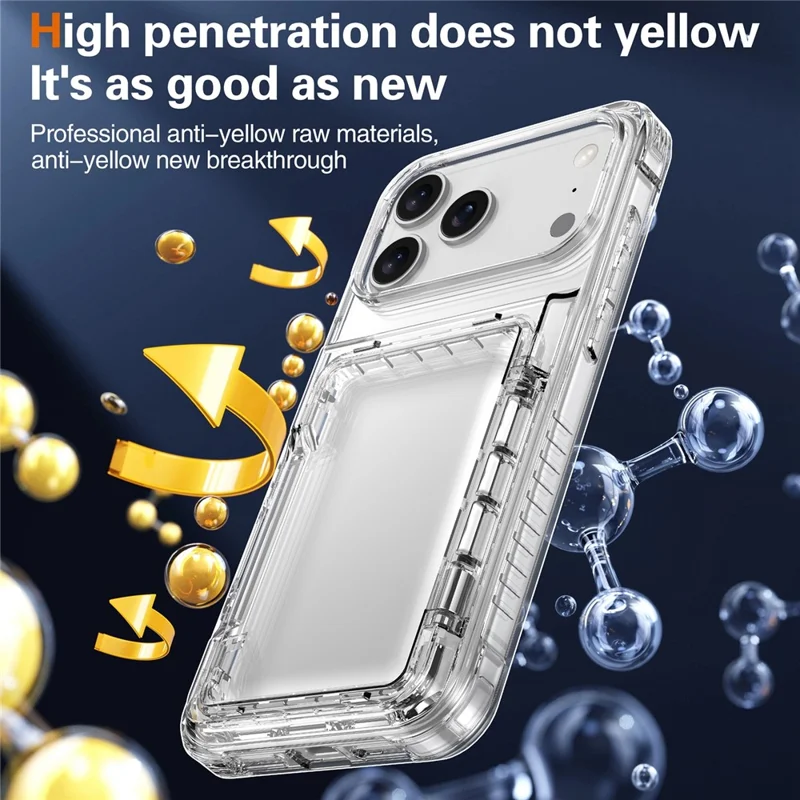 For iPhone 17 Pro Clear Case PC + TPU Phone Cover Card Holder Kickstand - Transparent