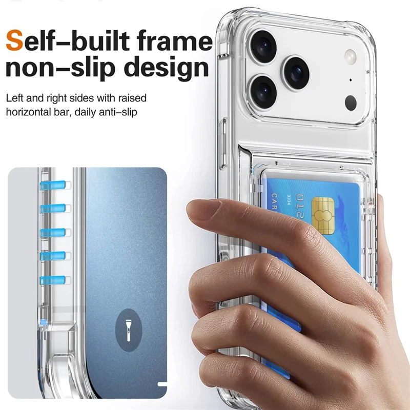 For iPhone 17 Pro Clear Case PC + TPU Phone Cover Card Holder Kickstand - Transparent