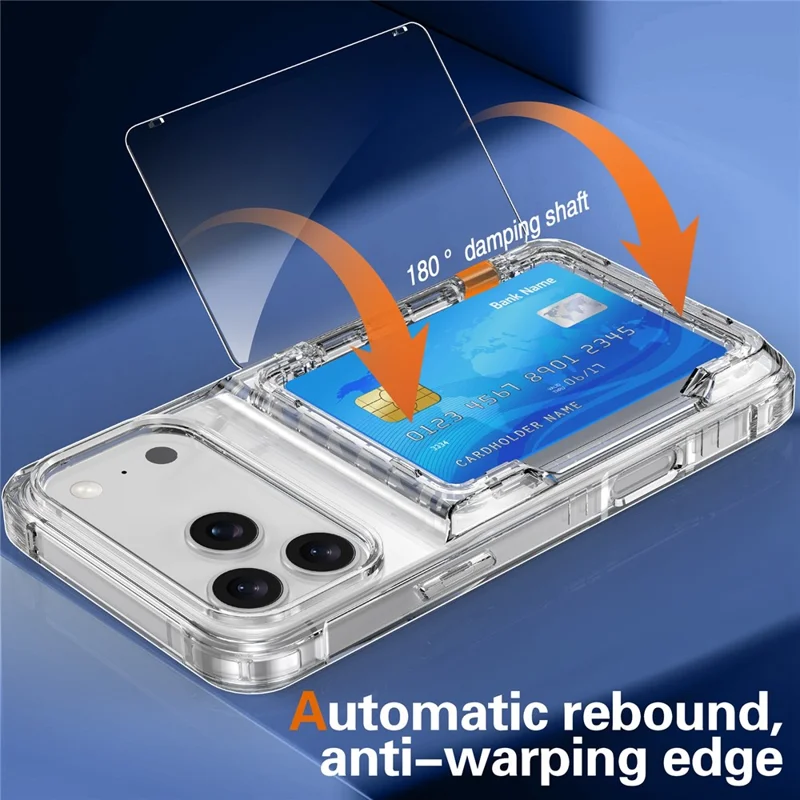 For iPhone 17 Pro Clear Case PC + TPU Phone Cover Card Holder Kickstand - Transparent