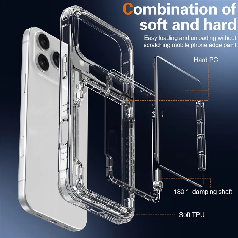 For iPhone 17 Pro Clear Case PC + TPU Phone Cover Card Holder Kickstand - Transparent