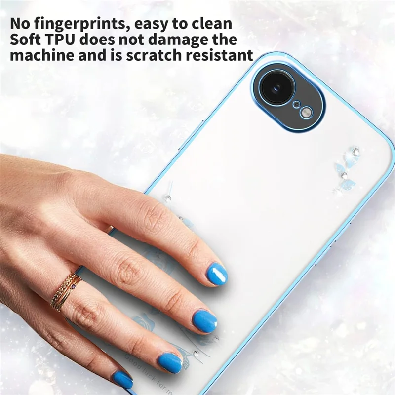KADEM Para Capa de iPhone 16e com Decoração de Flores e Strass, Capa de Telefone TPU com Revestimento Eletrolítico - Azul