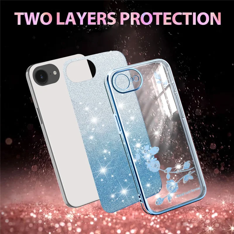 KADEM For iPhone 16e Case Flower TPU Flexible Gradient Phone Cover - Blue