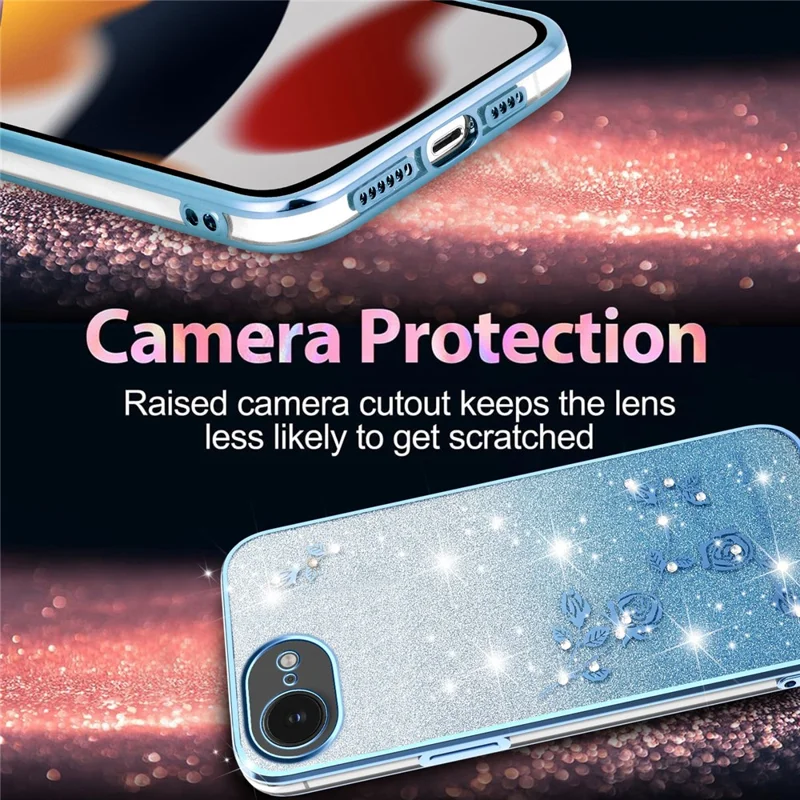 KADEM For iPhone 16e Case Flower TPU Flexible Gradient Phone Cover - Blue
