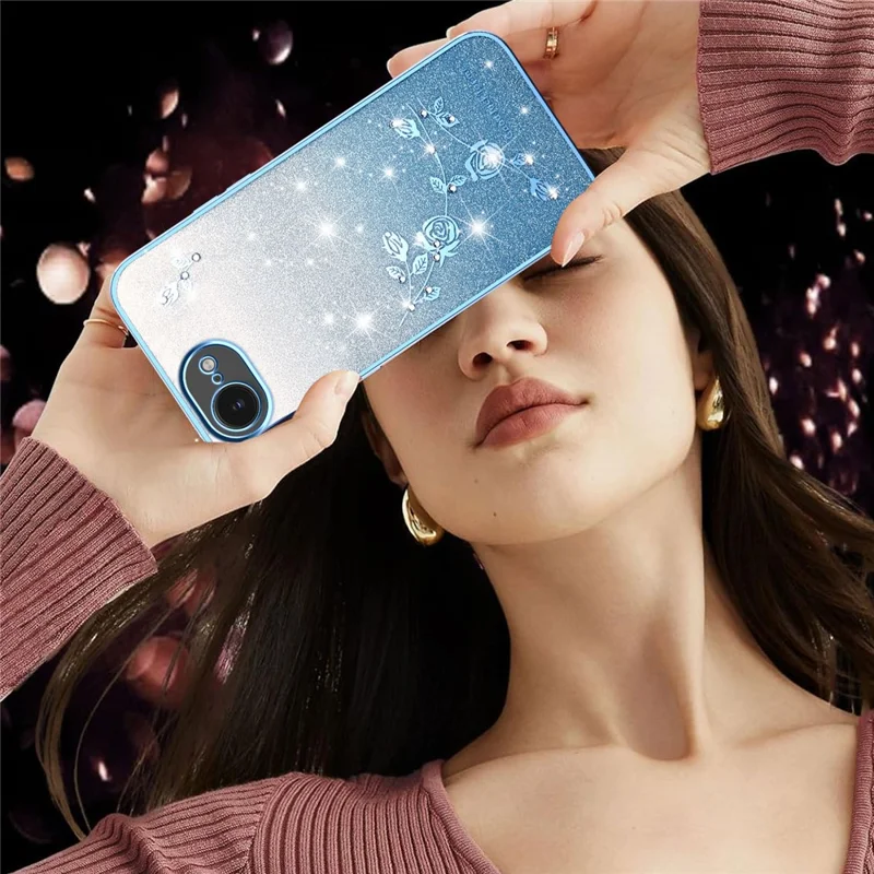 KADEM For iPhone 16e Case Flower TPU Flexible Gradient Phone Cover - Blue