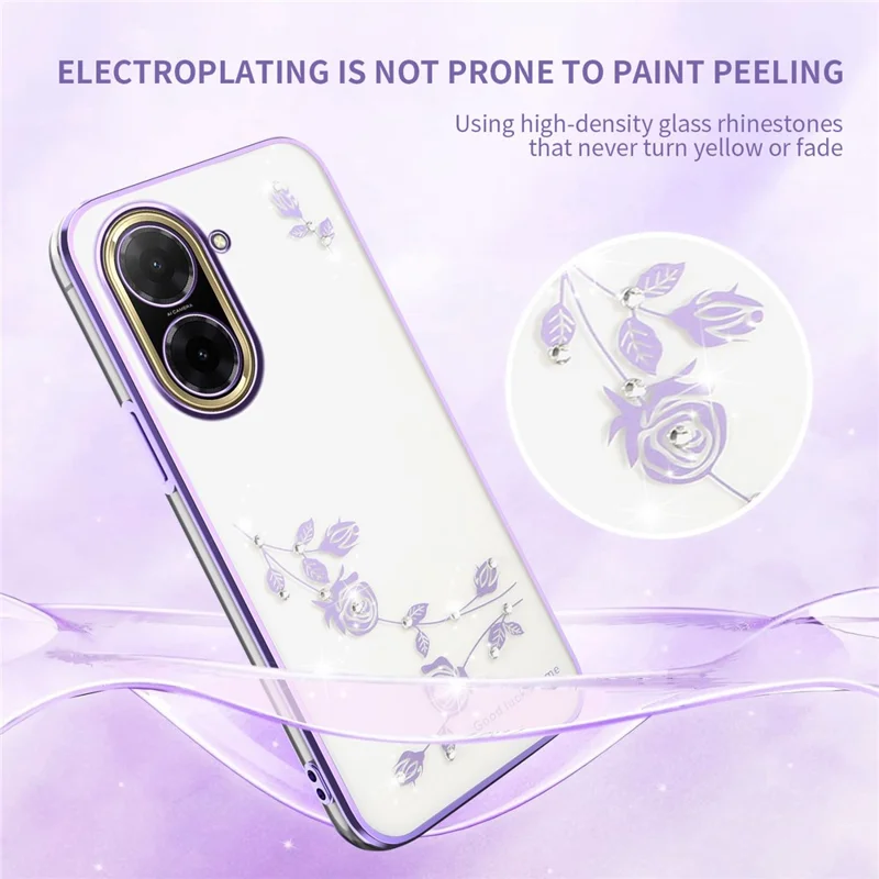 KADEM Für Xiaomi Redmi A5 4G (171,7 mm) / Poco C71 4G Hülle Blume Rhinestone Dekor Elektroplattierung TPU Handyhülle - Lila