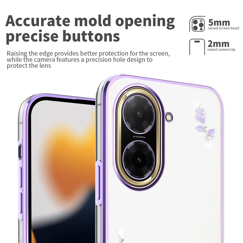 KADEM Für Xiaomi Redmi A5 4G (171,7 mm) / Poco C71 4G Hülle Blume Rhinestone Dekor Elektroplattierung TPU Handyhülle - Lila