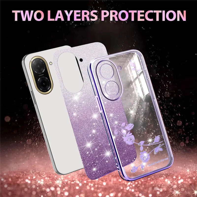 KADEM Para Xiaomi Redmi A5 4G (171,7mm) / Poco C71 4G Capa de Telefone TPU Flexível com Estampa Floral em Gradiente - Roxo