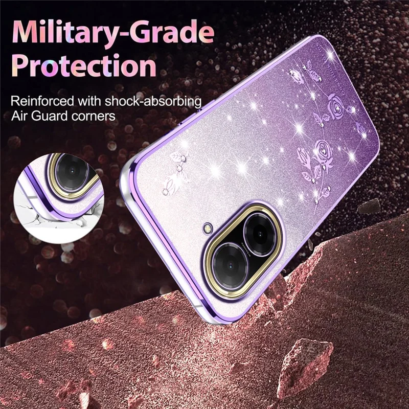 KADEM Para Xiaomi Redmi A5 4G (171,7mm) / Poco C71 4G Capa de Telefone TPU Flexível com Estampa Floral em Gradiente - Roxo