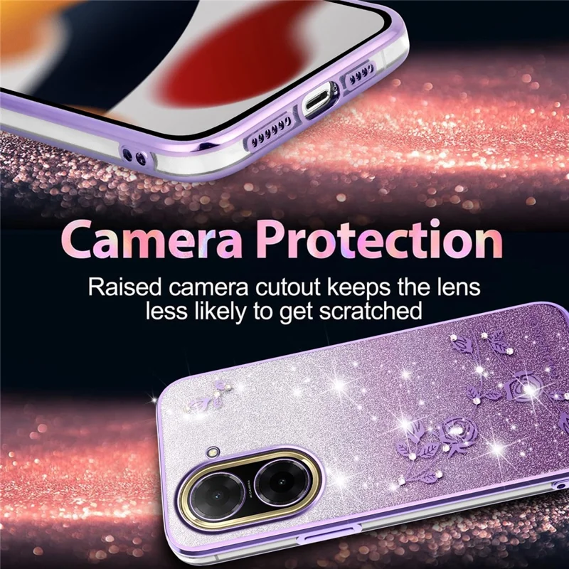 KADEM Para Xiaomi Redmi A5 4G (171,7mm) / Poco C71 4G Capa de Telefone TPU Flexível com Estampa Floral em Gradiente - Roxo