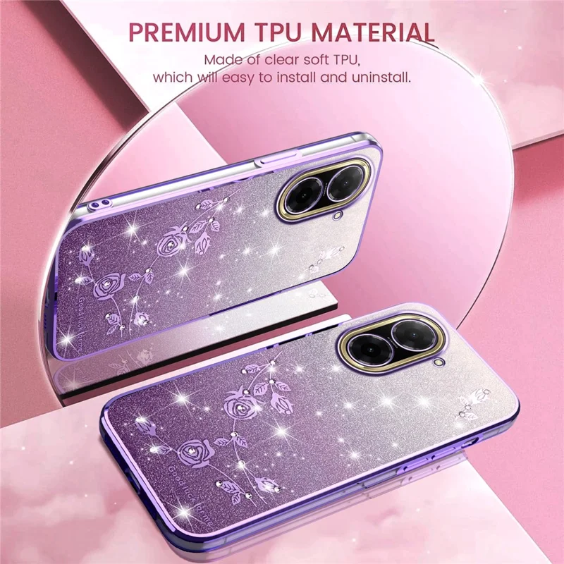 KADEM Para Xiaomi Redmi A5 4G (171,7mm) / Poco C71 4G Capa de Telefone TPU Flexível com Estampa Floral em Gradiente - Roxo