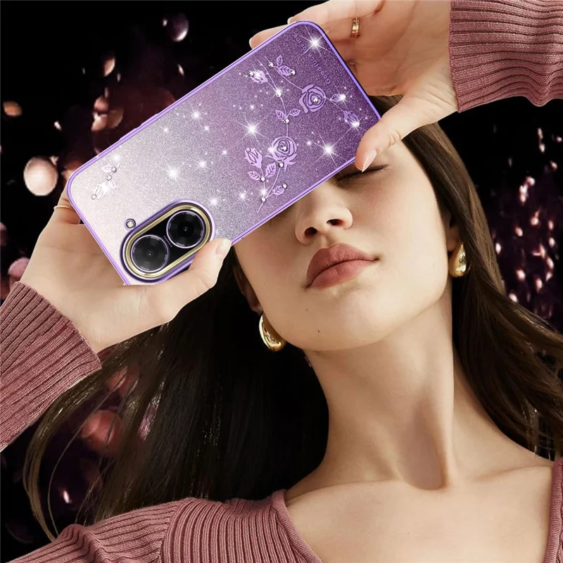 KADEM Para Xiaomi Redmi A5 4G (171,7mm) / Poco C71 4G Capa de Telefone TPU Flexível com Estampa Floral em Gradiente - Roxo
